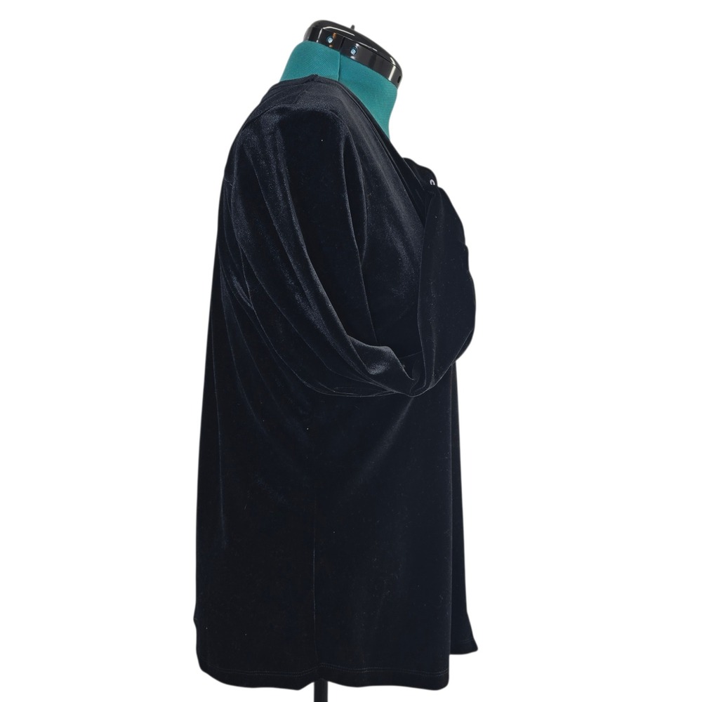 Lands' End‎ Cardigan Women L Black Velvet Poly Blend V-Neck Button Front Classic - Picture 4 of 10